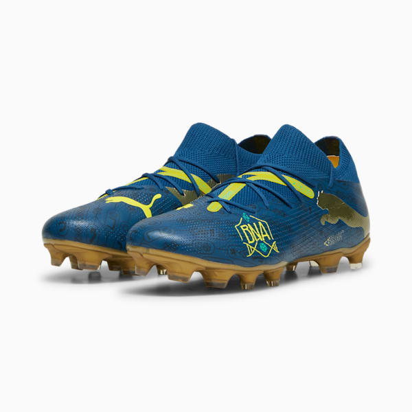 PUMA x NEYMAR JR FUTURE 7 MATCH "BNA" Firm Ground/Artifical Ground Men's Soccer Cleats, Sailing Blue-Marine Blue-Pelé Yellow-Grassy Green-Gold, extralarge